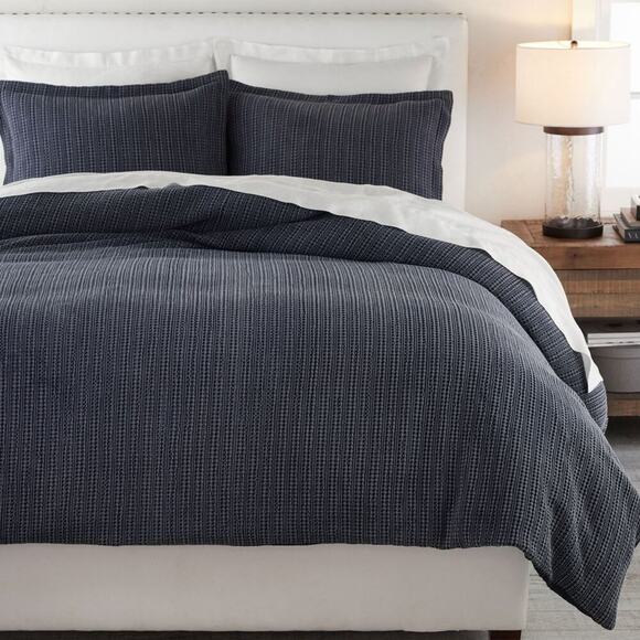 Pottery Barn Honeycomb Cotton Duvet Cover Midnight Blue Bedding King Cal Kng NWT - Picture 1 of 5